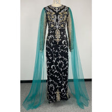 Load image into Gallery viewer, Green Gauze Maxi Dress Gold Stamping Long Sleeve
