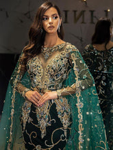 Load image into Gallery viewer, Green Gauze Maxi Dress Gold Stamping Long Sleeve