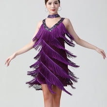 Load image into Gallery viewer, Double V Neck Sleeveless Fringe Dress Sequined Beaded