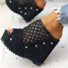 Load image into Gallery viewer, Mesh Sandals Platform Wedge Heel Studded Slip On