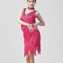 Load image into Gallery viewer, Double V Neck Sleeveless Fringe Dress Sequined Beaded