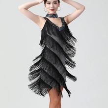 Load image into Gallery viewer, Double V Neck Sleeveless Fringe Dress Sequined Beaded