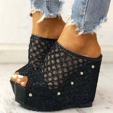 Load image into Gallery viewer, Mesh Sandals Platform Wedge Heel Studded Slip On