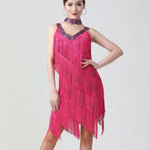 Load image into Gallery viewer, Double V Neck Sleeveless Fringe Dress Sequined Beaded