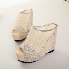 Load image into Gallery viewer, Mesh Sandals Platform Wedge Heel Studded Slip On