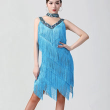 Load image into Gallery viewer, Double V Neck Sleeveless Fringe Dress Sequined Beaded