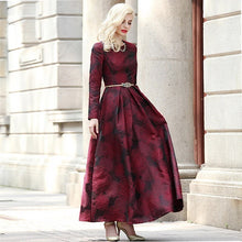 Load image into Gallery viewer, Long Sleeve Maxi Dress Elegant Burgundy Floral