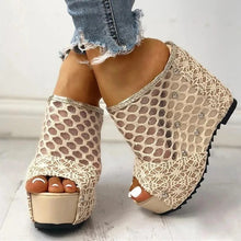 Load image into Gallery viewer, Mesh Sandals Platform Wedge Heel Studded Slip On