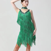 Load image into Gallery viewer, Double V Neck Sleeveless Fringe Dress Sequined Beaded
