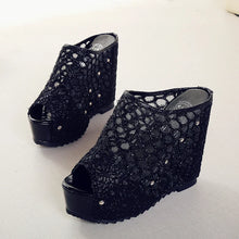 Load image into Gallery viewer, Mesh Sandals Platform Wedge Heel Studded Slip On