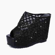 Load image into Gallery viewer, Mesh Sandals Platform Wedge Heel Studded Slip On