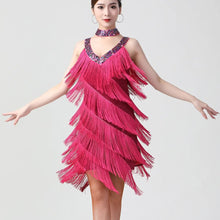 Load image into Gallery viewer, Double V Neck Sleeveless Fringe Dress Sequined Beaded