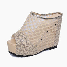 Load image into Gallery viewer, Mesh Sandals Platform Wedge Heel Studded Slip On