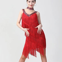 Load image into Gallery viewer, Double V Neck Sleeveless Fringe Dress Sequined Beaded