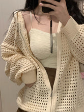 Load image into Gallery viewer, Hollow Out Hooded Cardigan Casual Loose Long Sleeve Knitted