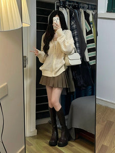 Hollow Out Hooded Cardigan Casual Loose Long Sleeve Knitted