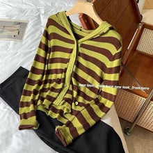 Load image into Gallery viewer, Hooded Sweater Cardigan Striped