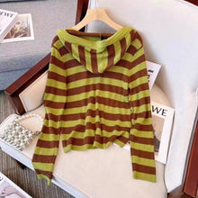 Load image into Gallery viewer, Hooded Sweater Cardigan Striped