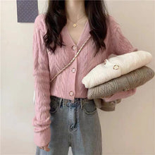 Load image into Gallery viewer, Elegant Pink Cardigan V Neck Knitted Shirt