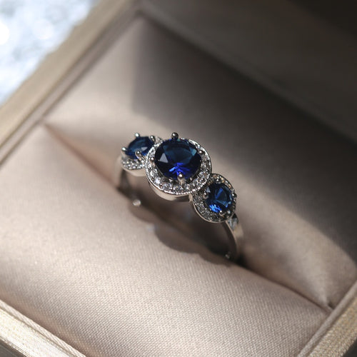 Luxury Big Round Blue Cz Sterling Silver