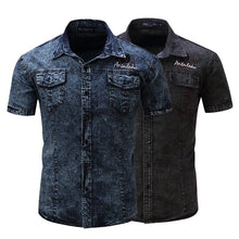 Load image into Gallery viewer, Cotton Denim Short Sleeve Cargo Shirt