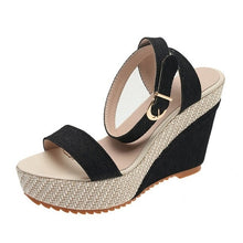 Load image into Gallery viewer, New Buckle Denim Ankle Strap Wedge