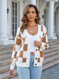 Plaid Knitted Sweater Casual Vintage Cardigan Winter V neck Long