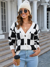 Load image into Gallery viewer, Plaid Knitted Sweater Casual Vintage Cardigan Winter V neck Long