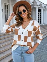 Load image into Gallery viewer, Plaid Knitted Sweater Casual Vintage Cardigan Winter V neck Long