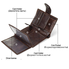 Load image into Gallery viewer, Real Cowhide Genuine Leather Men Wallet Clutch Hasp Open