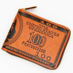 Retro Wallet Dollar Print PU Zipper Short Coin Purse