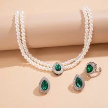 Load image into Gallery viewer, 3Pcs Elegant Exquisite Green Rhinestone Imitation Pearl Chain Necklace