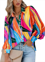 Load image into Gallery viewer, Casual Long Sleeved V-neck Button Printed Shirt