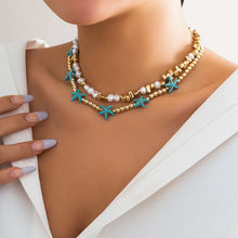 Load image into Gallery viewer, 2Pcs/Set Boho Ocean Blue Starfish Star Beads Chain Necklace