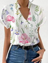 Load image into Gallery viewer, Loose V-neck Printed Shirt Floral Print  Sleeve