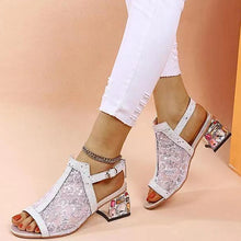 Load image into Gallery viewer, Fashion Gold Glitter Heeled Sandals Back Strap Peep