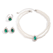 Load image into Gallery viewer, 3Pcs Elegant Exquisite Green Rhinestone Imitation Pearl Chain Necklace
