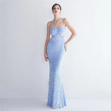 Load image into Gallery viewer, New Sequin Evening Dress Halter Neck Mermaid