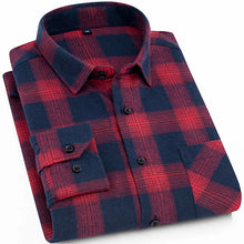 Load image into Gallery viewer, Men's Fashion Contrast Plaid Checkered Brushed Flannel Shirt