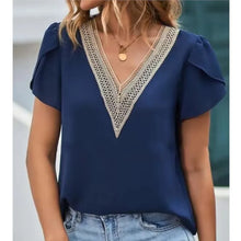 Load image into Gallery viewer, Lace Patchwork V-neck Petal Short Sleeved