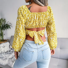 Load image into Gallery viewer, Lantern Sleeve Bow Floral Chiffon Shirt