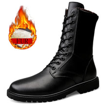 Load image into Gallery viewer, Leather Riding High Top Plush Boots