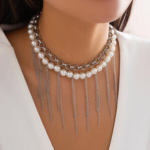 Load image into Gallery viewer, Multilayer Pearl Tassel Link Chain Necklace