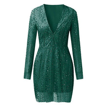 Load image into Gallery viewer, Deep V Dress Sexy See Through Sequined