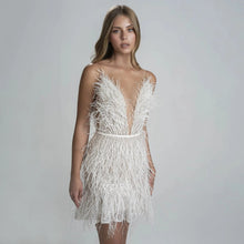Load image into Gallery viewer, Feather V-neck Midi Dress Sexy Spaghetti