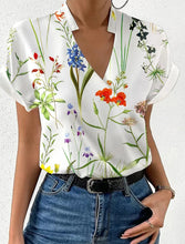 Load image into Gallery viewer, Loose V-neck Printed Shirt Floral Print  Sleeve