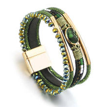 Load image into Gallery viewer, Crystal Stone Beaded Leather Bracelet