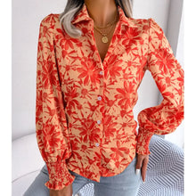 Load image into Gallery viewer, Lantern Sleeve Flower Lapel Shirt