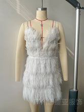 Load image into Gallery viewer, Feather V-neck Midi Dress Sexy Spaghetti
