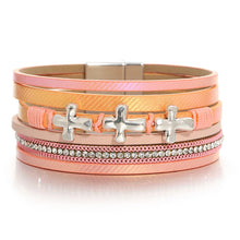Load image into Gallery viewer, Handmade Braided Cross Leather Bracelet